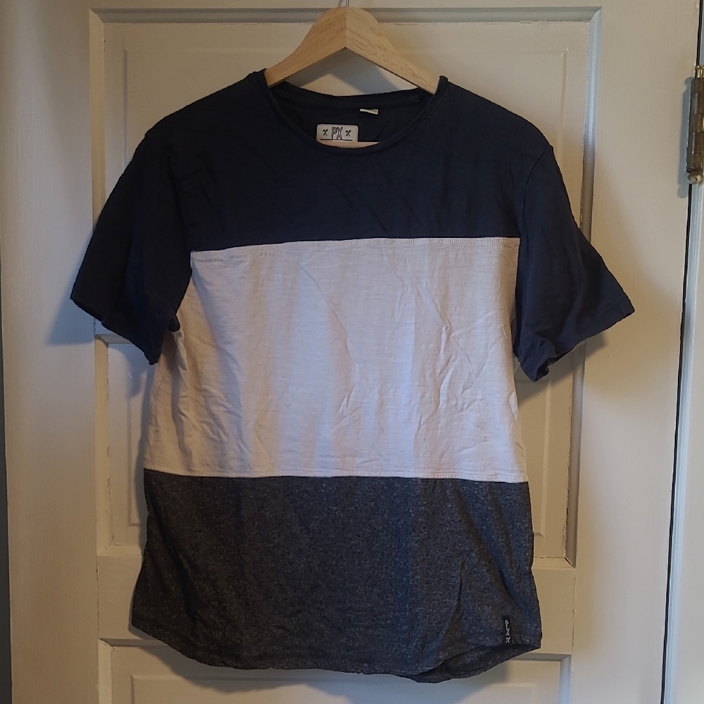 Men's Color Block T-Shirt - Blue, White, and Gray